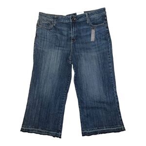 Stylus Women's Gaucho Crop Denim Blue Jeans Wide Leg Raw Hem 32/14 NWT